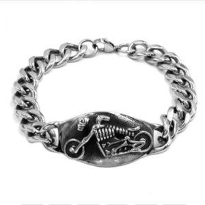 Handmade Vintage Titanium Steel Motorcycle Sports Silver Bracelet Chain Char…